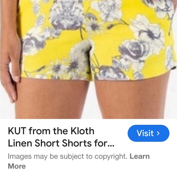 Kut from the Kloth Jansen Yellow Japanese Floral Printed 100% Linen Shorts Sz 10 - Picture 14 of 14